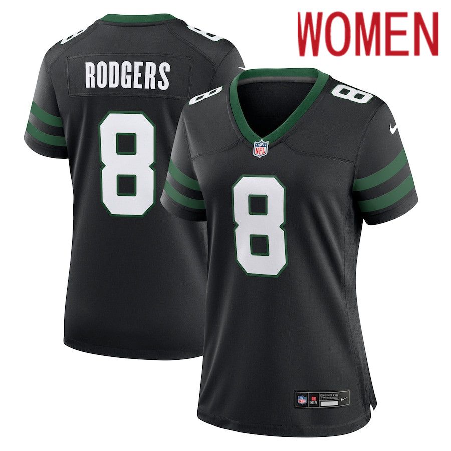 Women New York Jets 8 Aaron Rodgers Nike Legacy Black Alternate Game NFL Jersey